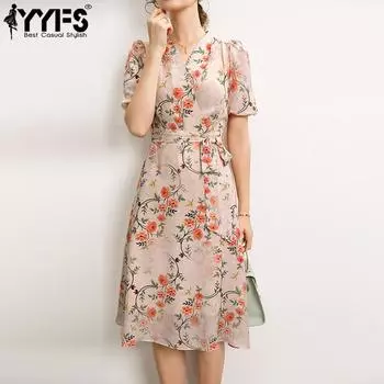 YYFS женские модные летние повседневные платья с цветочным узором и коротким рукавом с v-образным вырезом S