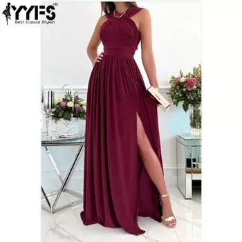 YYFS женские модные летние весенние однотонные коктейльные и вечерние платья без рукавов с принтом