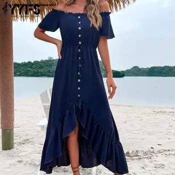 YYFS женские модные летние весенние однотонные повседневные платья с короткими рукавами и высокой талией с принтом S