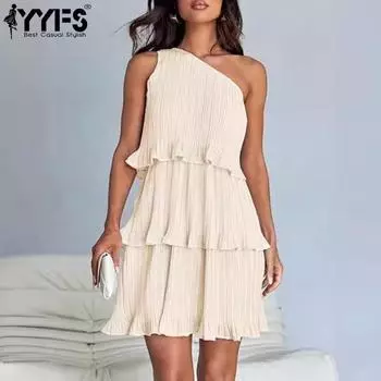 YYFS женские модные летние весенние однотонные повседневные платья без рукавов с высокой талией и принтом S чёрный