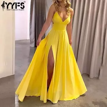 YYFS женские модные летние весенние однотонные повседневные платья без рукавов с подтяжками и v-образным вырезом с высокой талией