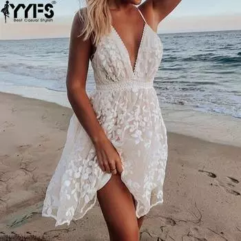 YYFS женские модные летние весенние однотонные повседневные платья без рукавов с v-образным вырезом и высокой талией S белый
