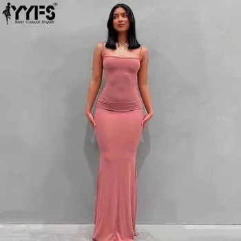 YYFS женские модные летние весенние однотонные повседневные платья без рукавов с подтяжками и высокой талией XS