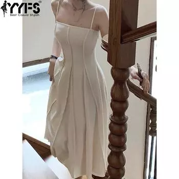 YYFS женские модные летние весенние однотонные повседневные платья без рукавов с подтяжками и высокой талией S белый