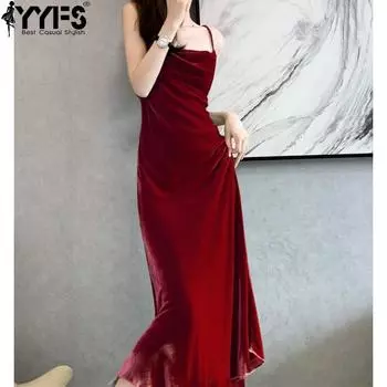 YYFS женские модные летние весенние однотонные повседневные платья без рукавов с подтяжками и высокой талией S бордовый