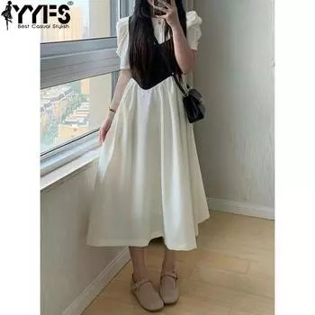 YYFS женские модные летние весенние однотонные повседневные платья с коротким рукавом и круглым вырезом с высокой талией и принтом S