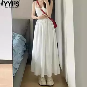 YYFS женские модные летние весенние однотонные повседневные платья без рукавов с высокой талией и принтом S белый
