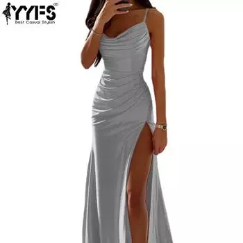 YYFS женские модные летние весенние однотонные повседневные платья без рукавов с подтяжками и высокой талией S серый