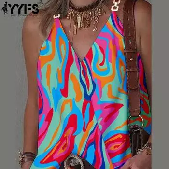 YYFS женские модные летние весенние повседневные футболки и топы без рукавов с v-образным вырезом S