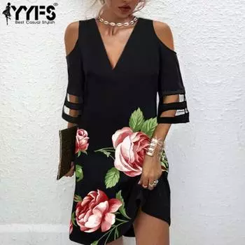 YYFS женские модные летние весенние повседневные платья с рукавами 1/2 и v-образным вырезом S