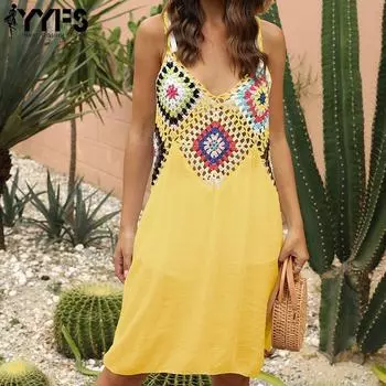 YYFS женские модные летние весенние повседневные платья без рукавов с v-образным вырезом и геометрическим принтом One Size белый