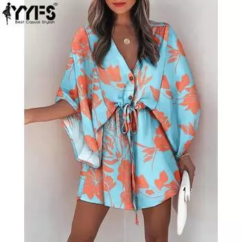 YYFS женские модные летние весенние повседневные платья с короткими рукавами и v-образным вырезом S чёрный