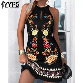 YYFS Женские модные летние весенние повседневные платья без рукавов