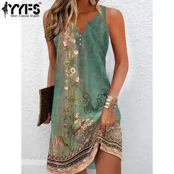 YYFS женские модные летние весенние повседневные платья без рукавов с v-образным вырезом и средней талией S