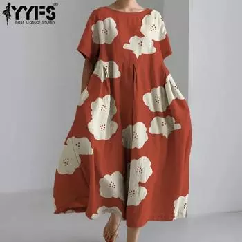 YYFS женские модные летние весенние повседневные платья с цветочным узором и коротким рукавом с круглым вырезом S