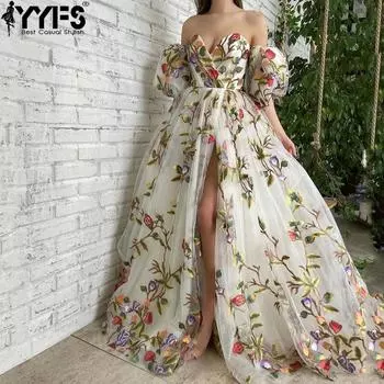 YYFS женские модные летние весенние повседневные платья с цветочным узором и коротким рукавом с v-образным вырезом и высокой талией S