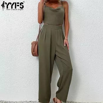 YYFS женские модные однотонные брюки без рукавов с подтяжками и принтом, брюки, костюмы S армия зеленый