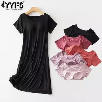 YYFS Женские модные однотонные повседневные платья с короткими рукавами и круглым вырезом, с принтом и накладкой на грудь M чёрный