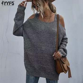 YYFS женские модные однотонные свитера с квадратным воротником на осень и зиму с длинным рукавом