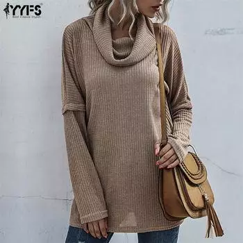 YYFS женские модные однотонные свободные свитера с длинными рукавами на осень и зиму с принтом S хаки