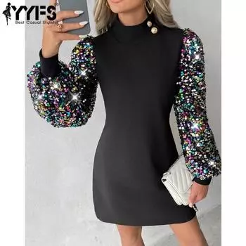 YYFS женские модные осенне-зимние однотонные повседневные платья с длинным рукавом и круглым вырезом с принтом S бордовый