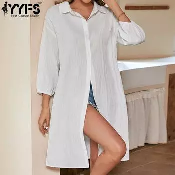 YYFS женские модные повседневные белые однотонные рубашки-поло с длинным рукавом и принтом, блузки и рубашки S белый