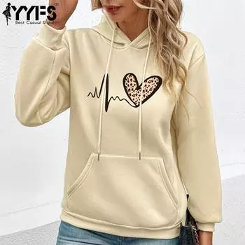 YYFS женские модные повседневные блузки и рубашки с капюшоном и длинными рукавами с принтом Love S абрикосовый