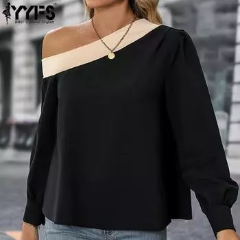 YYFS Женские модные повседневные блузки и рубашки с длинным рукавом S чёрный