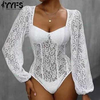 YYFS Женские модные повседневные боди с однотонным принтом весна-осень с длинным рукавом и V-образным вырезом S белый