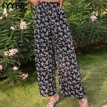 YYFS Женские модные повседневные брюки и капри с цветочным принтом S чёрный