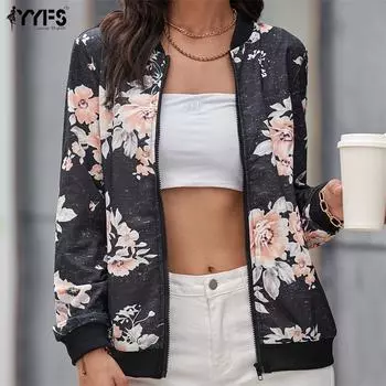 YYFS Женские модные повседневные черные базовые куртки с длинным рукавом S чёрный