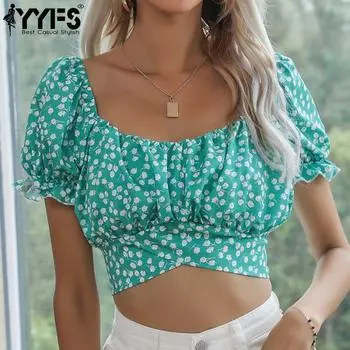 YYFS женские модные повседневные футболки и топы с короткими рукавами и U-образным вырезом в горошек