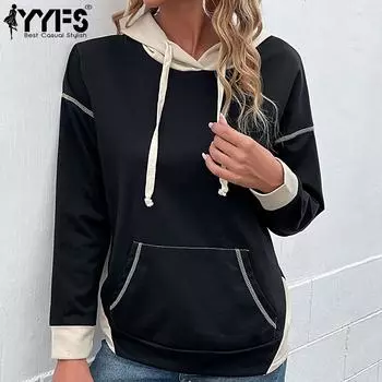 YYFS Женские модные повседневные худи и свитшоты с капюшоном с длинными рукавами S чёрный