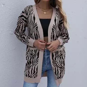 YYFS женские модные повседневные кардиганы с леопардовым принтом на осень и зиму с длинными рукавами S