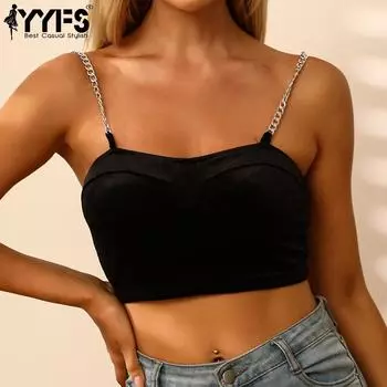 YYFS женские модные повседневные короткие топы на бретелях, сексуальные тонкие однотонные футболки и топы, майки и майки S чёрный