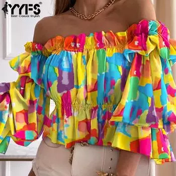 YYFS Женские модные повседневные летние блузки и рубашки на одно плечо S белый