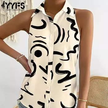 YYFS Женские модные повседневные летние блузки и рубашки с воротником-поло без рукавов S
