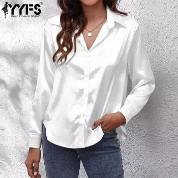 YYFS женские модные повседневные летние и весенние однотонные рубашки-поло с длинным рукавом и принтом, блузки и рубашки S