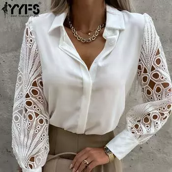 YYFS женские модные повседневные летние и весенние однотонные рубашки-поло с длинным рукавом и принтом, блузки и рубашки