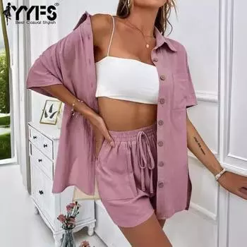 YYFS женские модные повседневные летние и весенние однотонные рубашки-поло с коротким рукавом и принтом, блузки и рубашки S розовый
