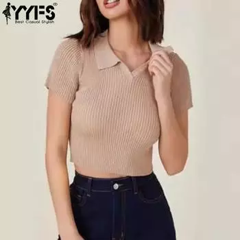 YYFS женские модные повседневные летние и весенние однотонные рубашки-поло с коротким рукавом и принтом, блузки и рубашки S хаки