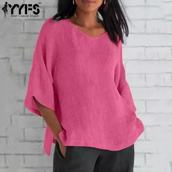 YYFS женские модные повседневные летние однотонные блузки и рубашки с рукавами 1/2 и v-образным вырезом с принтом