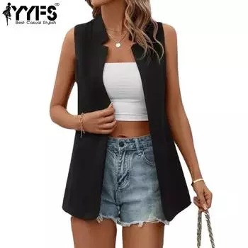 YYFS женские модные повседневные летние однотонные блузки и рубашки без рукавов с принтом