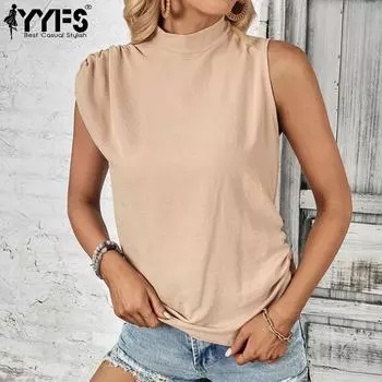 YYFS женские модные повседневные летние однотонные блузки и рубашки без рукавов с принтом S абрикосовый