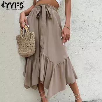 YYFS женские модные повседневные летние однотонные юбки с принтом S хаки