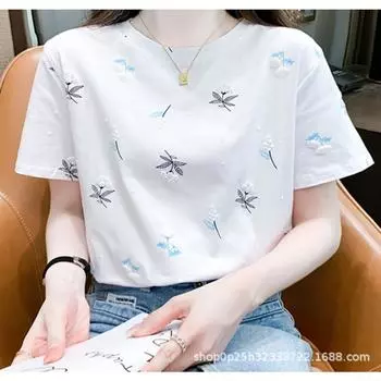 YYFS женские модные повседневные летние весенние блузки и рубашки с цветочным узором и коротким рукавом с круглым вырезом S