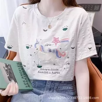 YYFS женские модные повседневные летние весенние блузки и рубашки с короткими рукавами и круглым вырезом S белый