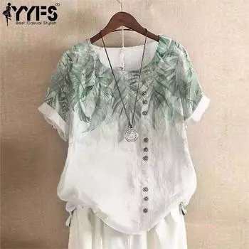 YYFS женские модные повседневные летние весенние блузки и рубашки с цветочным узором и коротким рукавом с круглым вырезом S