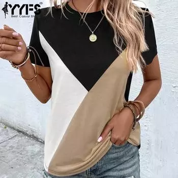 YYFS женские модные повседневные летние весенние блузки и рубашки с короткими рукавами и круглым вырезом с цветным принтом S серый