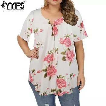 YYFS женские модные повседневные летние весенние блузки и рубашки с цветочным узором и коротким рукавом с v-образным вырезом S белый